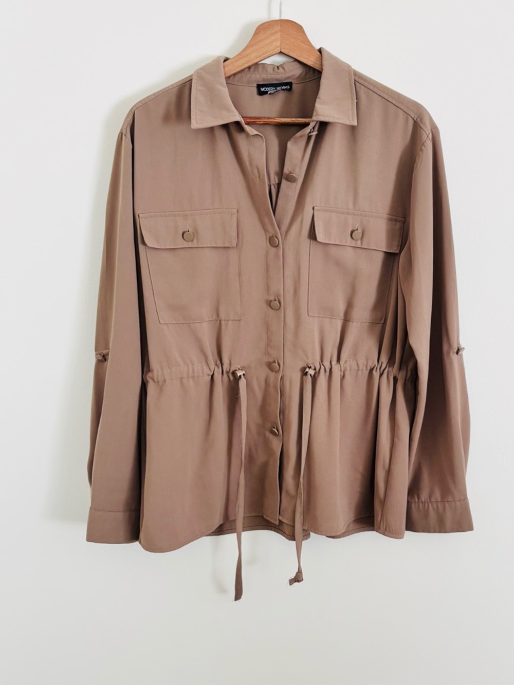 Modern Works Drawstring Utility Blouse in Mocha